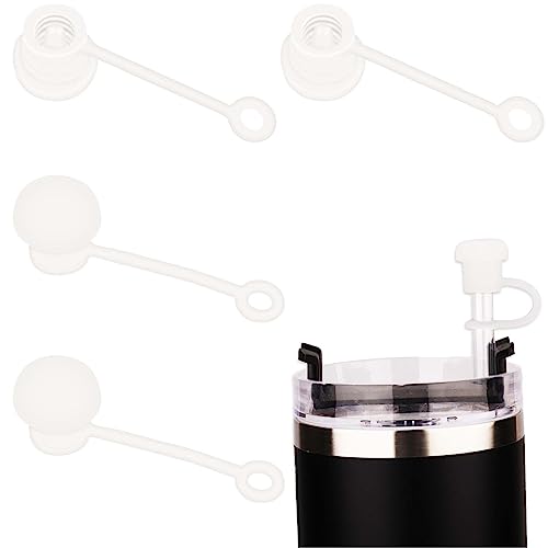 4pcs Straw Covers Cap, Reusable Spill Proof Stopper Straw Cover Cap Silicone Dust Resistant Straw Toppers 6-10mm in Diameter Simple Straw Protector Cover for Stanley Cup (White)