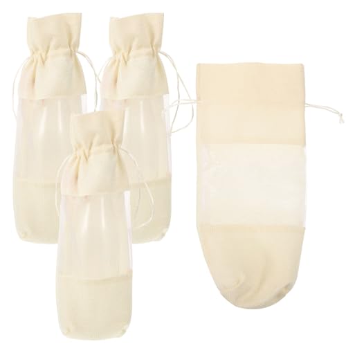 HEMOTON Bolsa de Vino de Arpillera con Ventana y Cordón Ajustable Tamaño Mediano Color Beige Claro Pack de 4 Unidades Adecuado para Regalos y Embalaje de Botellas de Vino Espumoso