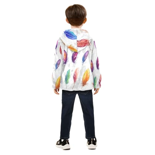 Colorful Feathers Girls Fleece Jacket Girls Fall Jacket Girls Zip Up Hoodie Girls Sherpa Jacket 2-10T4