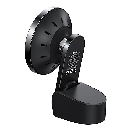 Image of Baseus Magnetic Car Mount Wireless Charger, MagSafe Compatible, for iPhone 12 13 14 15 16 17 Series, 15W Fast Charging, Dashboard /Air Vent Mount, 360? Rotation, Black