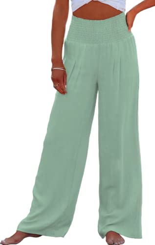 Photo 1 of DISCIPBUSH Linen Pants for Women-Summer Flowy Beach Palazzo Pants for Women, Womens Wide Leg Lounge Pants