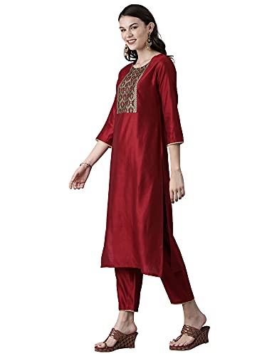 Image of INDO ERA Women's Solid Viscose Straight Kurta Palazzo With Dupatta Set(KD9RD2126)