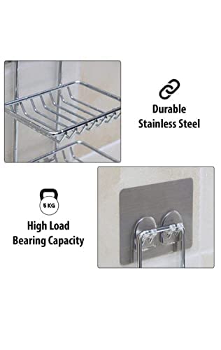 Image of Soap Dish Holder Self Adhesive Wall Mounted Soap Sponge Holder Stainless Steel Storage Saver Rack for Home Kitchen Bathroom Shower (2 Layer Shop Holder)