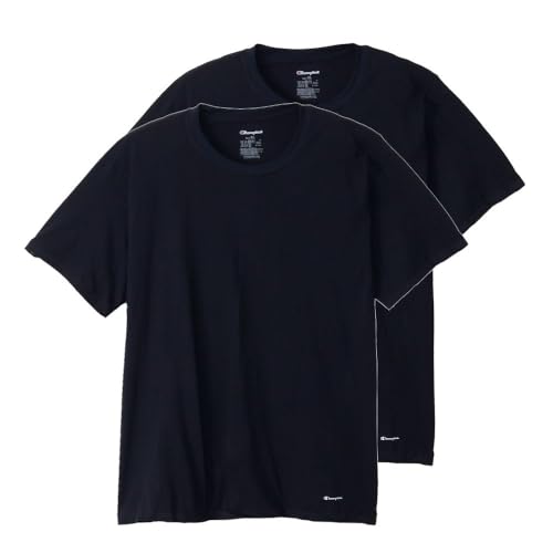 Champion CM1EZ701J Men's Short Sleeve 2-Piece Set, 100% Cotton, Script Logo, 2P T-shirt, Underwear, Black, X-Large