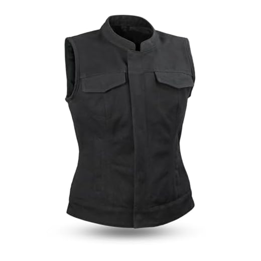 First Mfg Co - Women's Ludlow Canvas Club Style Vest with Collar (Black, Large)