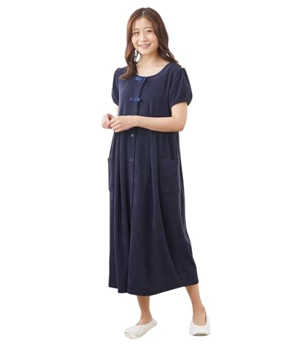 [ニッセン] マタニティ ルームウェア 夏 パジャマ レディース マタニティウエア 授乳服 パイル 前開き 半袖 ワンピースパジャマ 産前 産後 大きいサイズ ネイビー無地 マタニティL