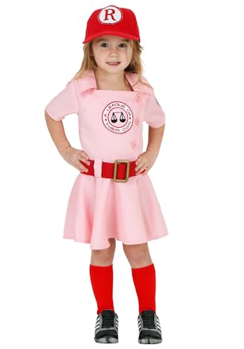 Toddler Girl's A League of Their Own Dottie Halloween Costume | Kids Baseball Dress with Cap, Hat and Socks for Playtime Fun 2T