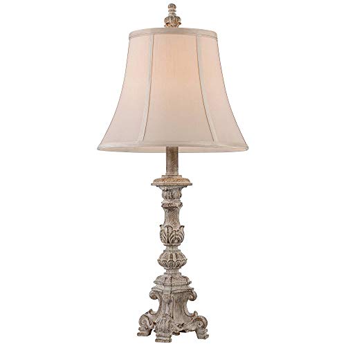 Regency Hill JD-11065-3(2PK) Elize Traditional French Country Style Vintage White Washed Candlestick Table Lamps 26.5 Inch High Set Of 2 Bell Shade thumb #7