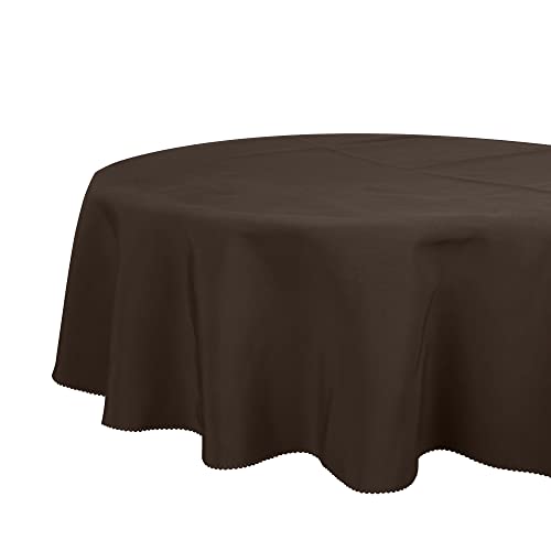 Yeahshion Mantel Redondo Antimanchas Marrón Φ150 cm, Mantel de Poliéster Impermeable con Pequeño Borde Ondulado para Mesa, Comedor, Restaurante Cover