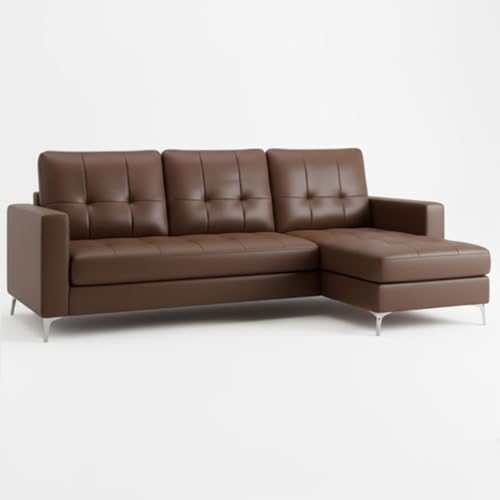 Image of CASASTYLE Madison 4 Seater Leatherette RHS L Shape Sofa Set (Brown) Premium Finish | Ideal for Living Rooms
