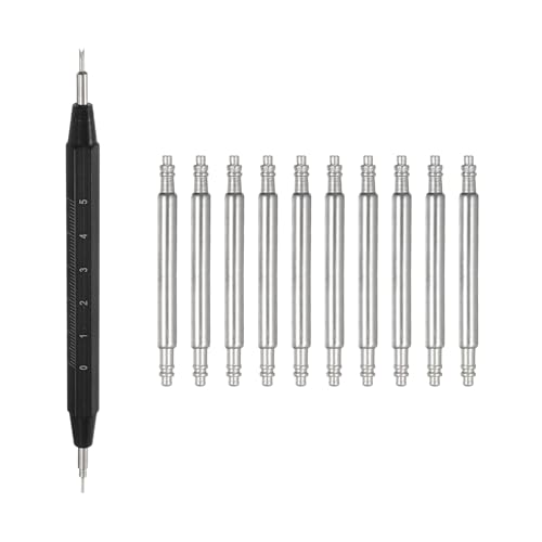 QUARKZMAN Kit de 10 Piezas de Barras de Resorte de liberación rápida de 16mm de Ancho y 1.8mm de diámetro Pasadores de Repuesto para Enlaces de Correa Orejetas de Reloj con Herramienta