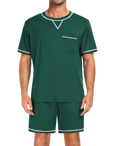Image of SWOMOG Mens Pajamas Set Summer Sleepwear Short Sleeve Pjs Set Soft 2 Piece Lounge Set Comfy Loungewear with Pockets