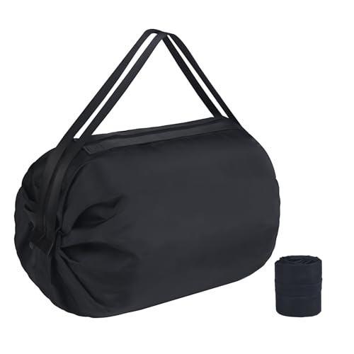 Duffle Bag for Travel Foldable Backpack Woman Man Large Tote Bag Cute Packable Weekender Overnight Bag, Classic Black