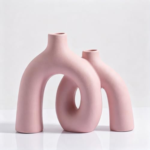 CEMABT Modern Nordic Boho Vase Set - Elegant Pink Matte Ceramic Home Decor for Living Room, Bookshelf, Mantel, Entryway Table & Console Décor | Shelf Decorations Easter Gift