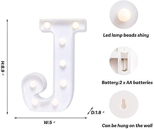 Image of Marquee J Alphabet Shaped LED Light Lamp for Decoration Decore Walls Hanging Birthday Party Wedding (J)