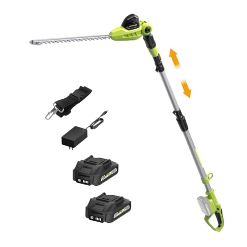 SEYVUM 20V MAX 20-inch Cordless Pole Hedge Trimmer, 9 Feet Reach, Electric Hedge Trimmer with Extension Pole for Shrubs Pruning, 2 Pcs 2.0Ah Batteries and Charger Included