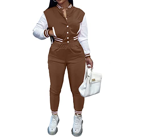 Remelon Womens 2 Piece Varsity Tracksuit Outfits Fashion Patchwork Long Sleeve Bomber Jackets Bodycon Pants Set Sweatsuits #TOP26