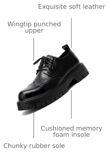 Image of Men's Platform Wingtip Brogue Dress Shoes Vintage Leather Oxford Derby Shoes Casual Work Business Dress Office Shoes