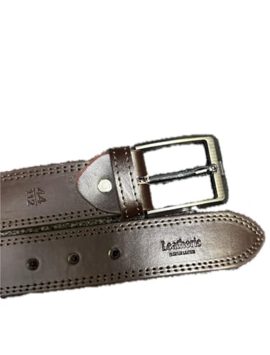 Genuine durable Leather Belt, Braided Pattern, 1.50 Inches Wide, Metal Buckle, Double steeching, BROWN2