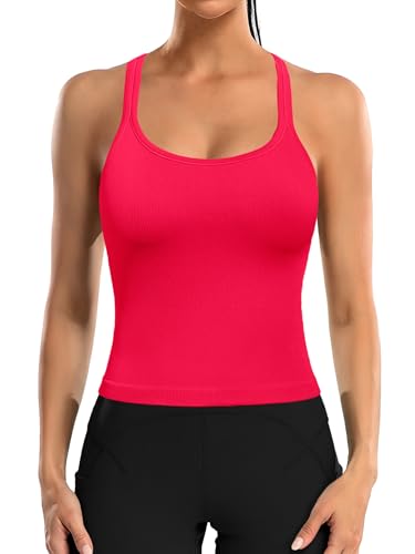 ATTRACO Women's Workout Tank Top Built in Bra Ribbed Athletic Tank Racerback Workout Top Scoop Neck2