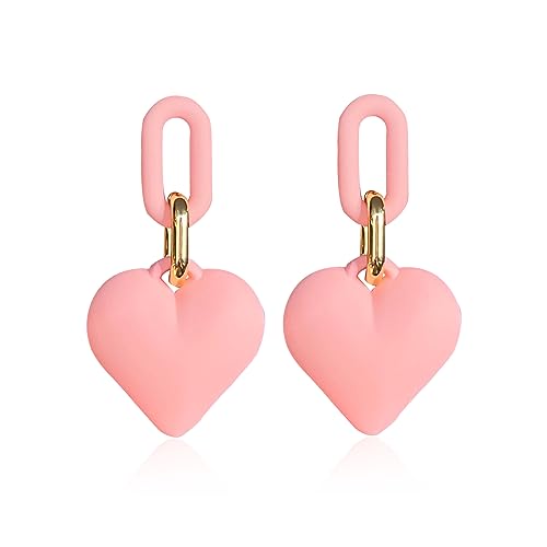 DUBFKBSH ハートイヤリング ピンクハートダングルイヤリング レディース トレンディ ホットピンクイヤリング ステートメントイヤリング ジュエリー コンサートツアー衣装、ビッグハートイヤリング レイブスパークルハートイヤリング バレンタインデー (ロ