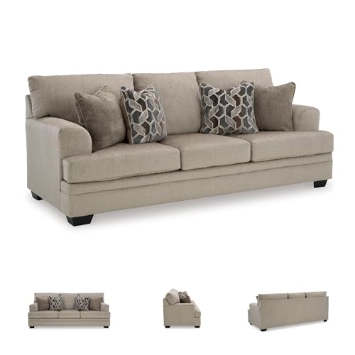 Image of Signature Design by Ashley Queen Sofa Sleeper Pull Out Couch, Taupe | No assembly required, Fits 32 in doorways, 4 in memory foam mattress on a supportive steel frame, Stonemeade Series