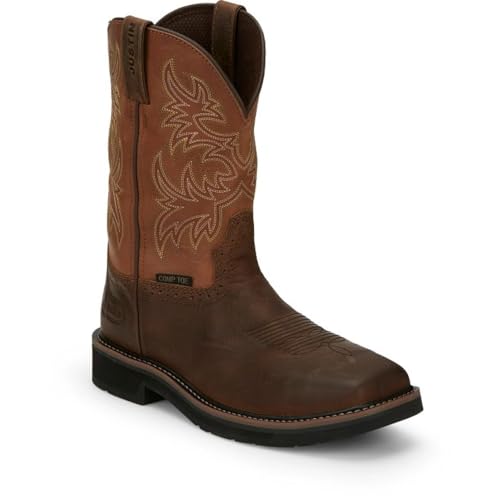 Justin Switch 11'' Composite Toe Work Boots - Men's Safety Footwear, Slip-Resistant, ASTM Rated, Carob - 11.5 EE