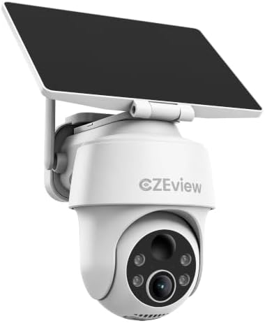 CZEview C8 4K Überwachungskamera Aussen Solar mit 360° PTZ Auto-Tracking | ohne Stromanschluss für Garten, Einfahrt & Garage | KI-Personenerkennung, Farbnachtsicht, IP65, 2-Wege-Au