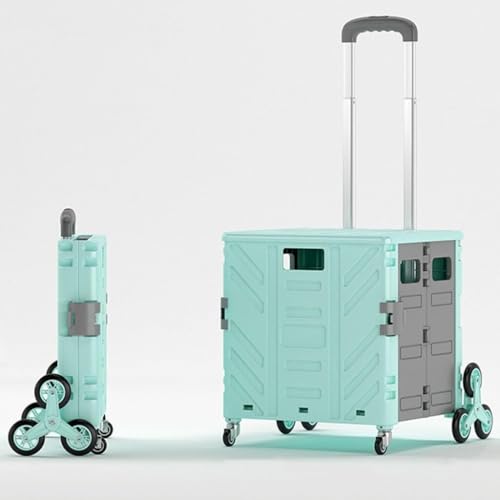 Carrito de la compra plegable ligero de 50 kg de capacidad, 75 litros de almacenamiento, mango telescópico, ruedas de 360°, tapa segura, escalador de escaleras, ideal para viajes, camping y compras
