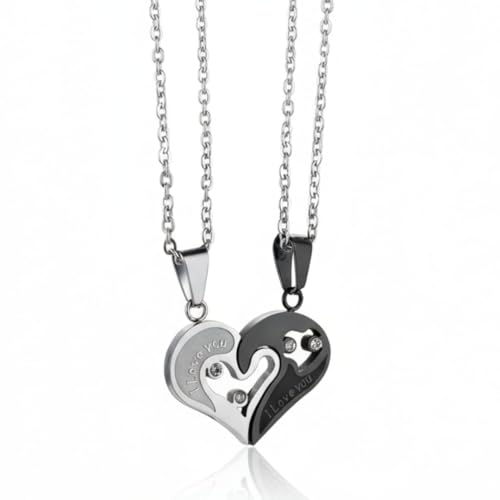 Image of THE MEN THING SOULMATE HEART PUZZLE - Pure Titanium Steel Pendant with 18 to 20 inch Cuban Adjustable Chain for Men & Boys