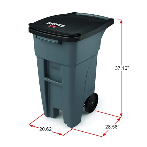 Image of Rubbermaid Commercial Products Brute Rollout Trash /Garbage Can /Bin with Wheels, 32 GAL, Gray, for Restaurants /Hospitals /Offices /Back of House /Warehouses /Home