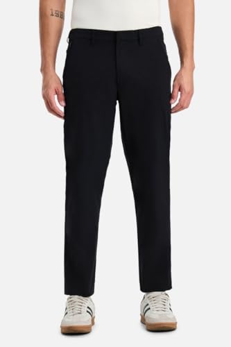 Image of SNITCH Men Trousers Casual Wear | Regular Fit Mid Rise Straight Leg Solid Pattern | Durable Polyester & Plain Weave Fabric for Daily Use & Office Outings