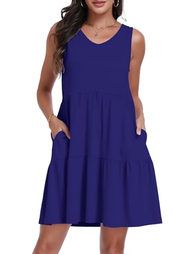Image of Sundresses for Women Summer Sleeveless Tiered Swing V Neck Tank Dress