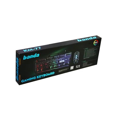 Image of D25 Banda Gaming Keyboard and Mouse Combo, Wired Backlit Rainbow Ergonomic Mechanical Feeling Led Removable Hand Rest Metal Panel,for Windows PC Gamer PS4 Xbox One [KM-K77] (only 2 Modes on & Off)