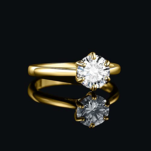 JewelryPalace Classic Cubic Zirconia Solitaire Engagement Ring for Women, 14K White Yellow Rose Gold Plated 925 Sterling Silver Promise Ring, Round Cut CZ Anniversary Wedding Ring, Size H-X - Image 3