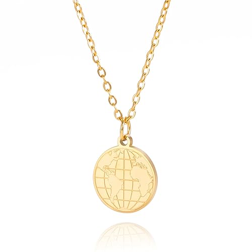 VASSAGO Collar de mapa del mundo, colgante de mapa de la tierra, collar de país, dije de planeta, relación de larga distancia, regalo para mujeres, niñas y hombres, Acero inoxidable