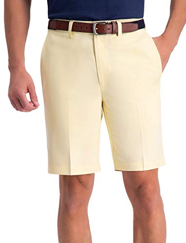 Haggar Men's Cool 18 Pro Straight Fit 4-Way Stretch Flat Front Expandable Waist Short with Big & Tall Sizes, Light Yellow, 34