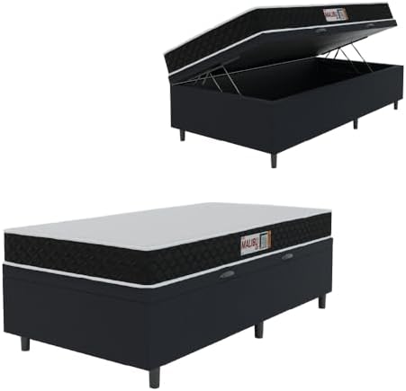 Cama Box Baú Colchão Solteiro Espuma D20 Malibu 78x188x53cm Preto...