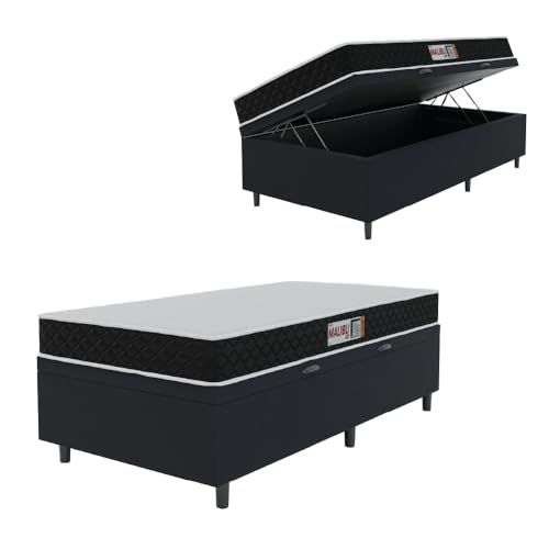 Cama Box Baú Colchão Solteiro Espuma D20 Malibu 78x188x53cm Preto...