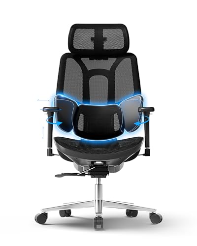 Hbada E3 Air Silla de Oficina Ergonomica - Soporte Lumbar Dinámico de 3 Zonas, Reposacabezas 3D y Brazos 3D, Silla Ergonomica Escritorio (Negro)