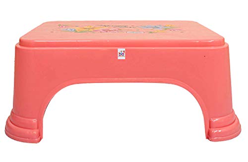 Fun Homes Pack of 1 Plastic Bathroom Stool | Small Sitting Patla for Bathroom | Floral Print Washroom Stool for Hotels | Kitchen Helper Stool | Sturdy & Anti-Slip Bathing Stool/Pata for Home | Pink