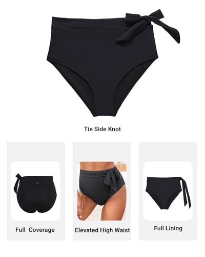 Zmart High Waisted Bikini Bottoms - Women's Full Coverage Bathing Suit Tummy Control Swimsuit with Tie Side Knot Bottom3