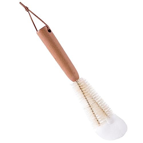 Healeved Japanese Ash Handle L-Bend Brush Dish Scrubber Cup Brush for Coffee Mugs