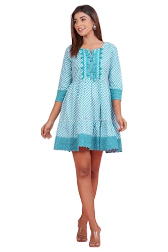 Image of Crenol Women Cotton Printed Short Dresses for Women, Western Dresses for Women