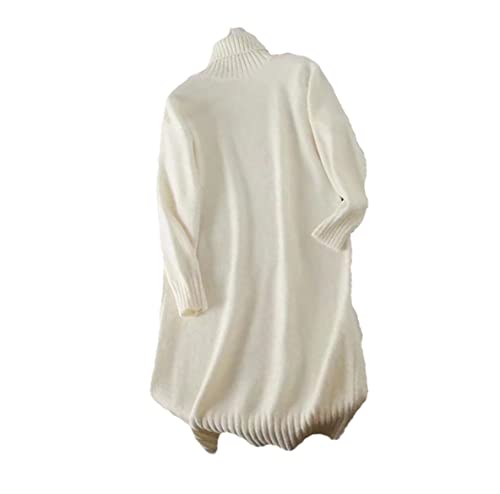 Robe longue contre le froid hivernal, tricot beige à col roulé épais pour femme pressée
