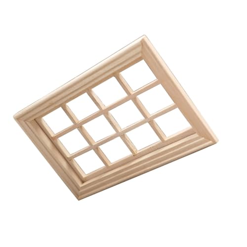 HEALSOPTHY Modelo de Ventana en Miniatura Beige 12 Cuadros Rectangular para Casas de Muñecas Marco Decorativo de Madera sin Pintar Accesorio Pequeño para Decoración de Jardines y Paisajes