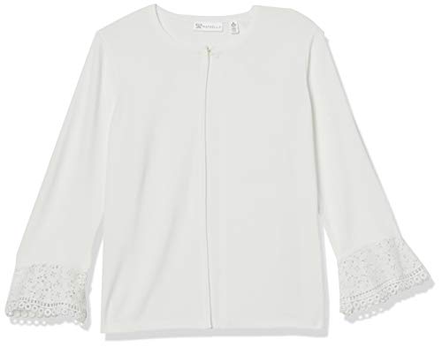Rafaella Women's 3/4 Sleeve Shrug with Lace Cuffs, White, Medium