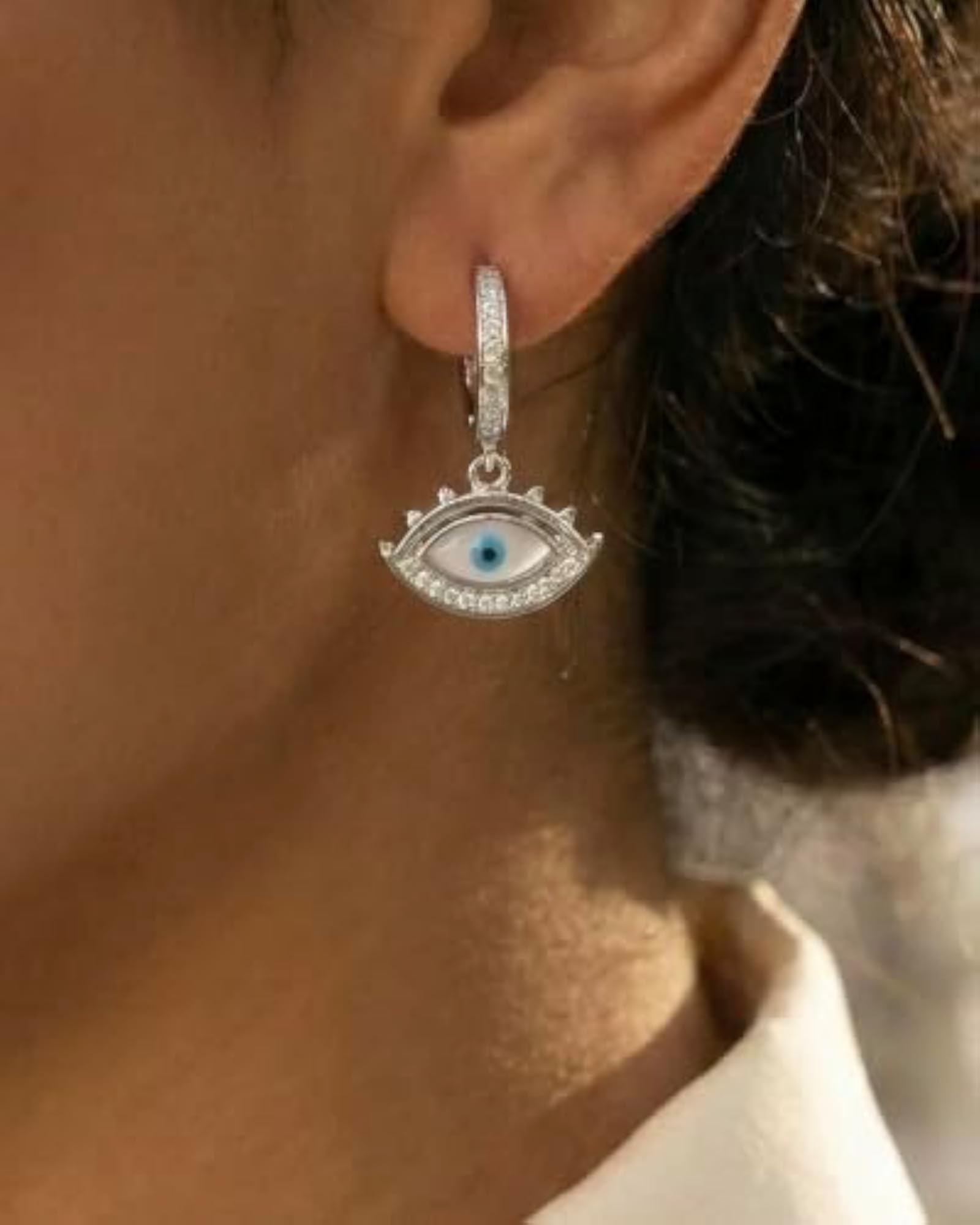 Mojo Evil Eye Glare Silver Hoops
