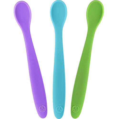 Image of WeeSprout Silicone Baby Spoons - First Stage Infant Feeding Utensils With Soft-Tip, Bendable Kitchenware for Parent & Self-Feeding, Ultra-Durable, Dishwasher Safe, Travel Case, Set of 3