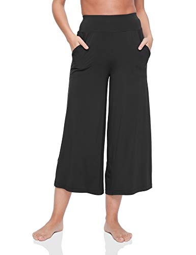 Gys Bamboo Capri Pajama Pants For Women Wide Leg Lounge Pants With Pocket Soft Sleepwear Pj Bottoms, Black, 3X-Large Plus #TOP28